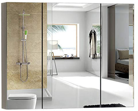 ZXFDM Badezimmerspiegelschrank, zweitüriger Aufbewahrungsschrank mit 3 Trennwänden, 3, 60 cm