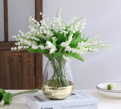 NatureMan 18 st konstgjord liljekonvalj falska blommor vit vindspel orkidé bukett blomsterarrangemang för bröllop hållning blommor baby shower fest trädgård inomhus utomhus dekor
