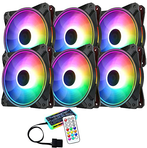 6 ventiladores LED ARGB de colores para PC Case 120 mm Hub LED RGB con mando a distancia Aura Sync 3 pines silencioso flujo de aire elevado para refrigeración de escritorio