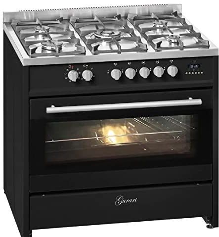 Gurari Gas Elektro Standherd, 90 cm, Range Coocker, 121 l, Gaskochfeld, 4,0 kW WOK, Elektro Backofen, 8 Funktionen, Erdgas, Propangas