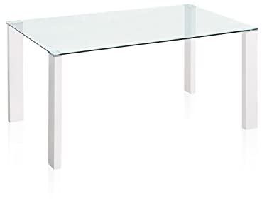 duehome | Mesa de Comedor Fija, Mesa Salon o Cocina, Modelo Valya, Acabado en Blanco Brillo y Cristal Templado, Medidas: 150 cm (Largo) x 90 cm (Ancho) x 75 cm (Alto)