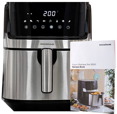 InnovaGoods - Friteuse sans Huile Fryinn Pro 5500, Cuisson Saine 95% Moins de Matières Grasses, 8 Programmes Multifonction, Technologie Air Chaud 360º, Nettoyage Facile, Noir/Inox, Plastique Aluminium