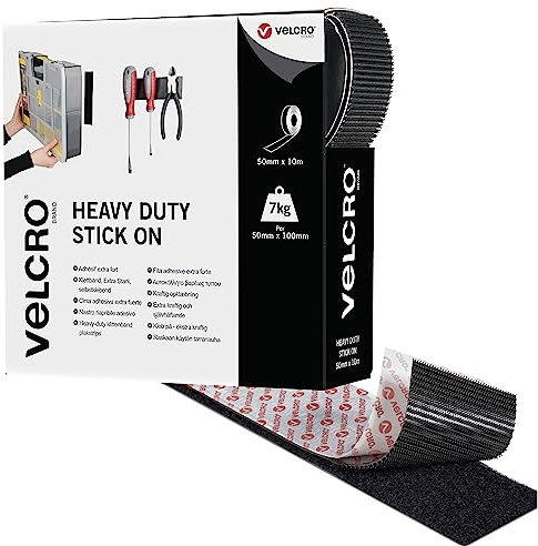 VELCRO Brand | Nastro adesivo extra resistente Heavy Duty | Taglia su misura, doppio lato hook & loop, nastro adesivo industriale extra forte | Nero | 10m x 50mm