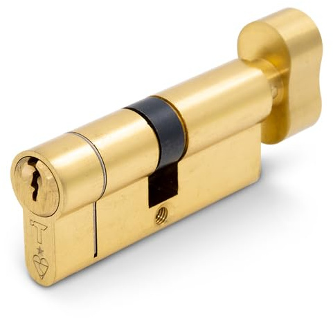 TSS mässing hög säkerhet TS007 1 stjärna Euro tumvred cylinderlås, brittisk standard, försäkringsgodkänt tunnlås. Levereras med 3 tangenter. Nyckel & sväng mässing (32 mm intern x 32 mm extern (64 mm