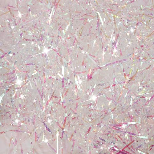 Bestomrogh Geschreddertes Seidenpapier, 200 g, Bast, Bastelfüller, Glitzer-Papier, Schnipsel, Korb, Füllung, Gras, Bastelband für Geschenkkörbe, Verpackungen, Füllung, schillernd