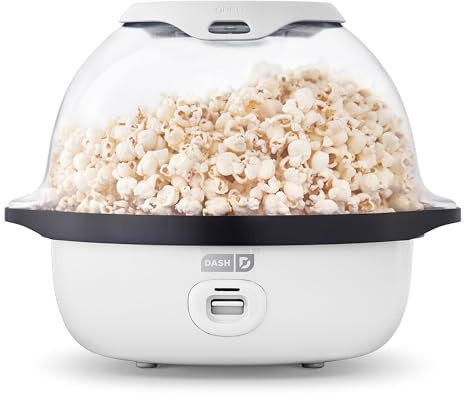 DASH SmartStore™ Deluxe Mixer Popcorn Machine, Serving Bowl and Hot Oil Electric Popcorn Machine with Large Lid for Convenient Storage, 24 Cups - White