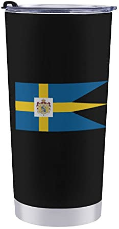 Tazza da viaggio con bandiera svedese reale, riutilizzabile, con cannuccia e coperchio, 590 ml
