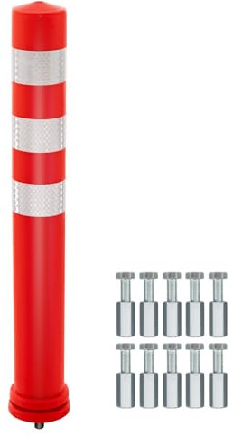 GYMAX Lot de 10 Bornes de Sécurité, Poteaux de Signalisation 66cm, avec Bandes Réfléchissantes, Boulon d'ancrage, pour Parking, Voie Routière, Entrepôt, Allée