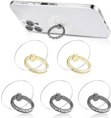 pangdapengpeng 5 Piezas Anillo Soporte para Movil Transparente, Rotación de 360° Grados, Soporte de Anillo para Teléfono para Teléfonos Móviles, Fundas de Teléfonos Móviles (Gris Oscuro + Oro)