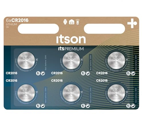 ITSON, CR2016 Batterien, 3V, Knopfzellen, 6 Stück, am besten für Autoschlüssel, Uhren und Herzfrequenzmesser