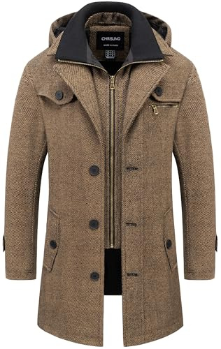 Chrisuno Overcoat Long Jacket For Men Mens Peacoat Slim Fit Coat Casacas Para Hombre Men's Long Wool Blend Winter Coats Coffee M