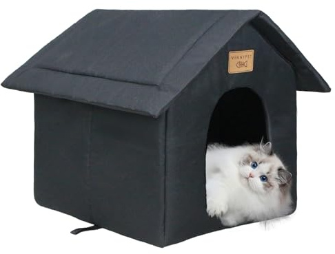 Vinnypet Niche d'extérieur pour Chat Maison avec Coussin Résistante à l'hiver Imperméable Maison Pliante Portable pour Chats Sauvages pour Animaux Domestiques Errants 40x35x40cm