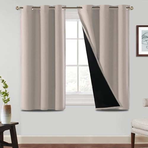 BellaHills Tende Oscuranti per Interni Tende Termiche per Soggiorno 2 Pezzi, Tenda Oscurante ad Anelli Tende Camera da Letto Moderne L117 x A137 cm, Pietra Pomice