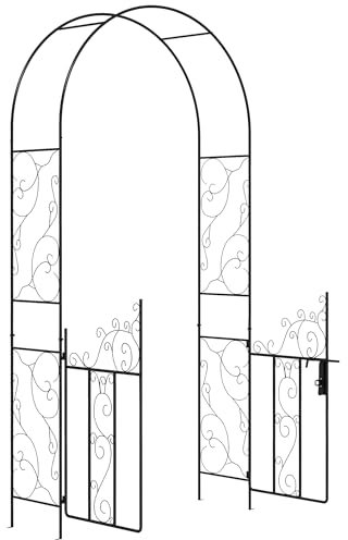 Outsunny Outdoor Garden Arch with Double Gates, Metal Garden Arbor for Climbing Plants, Roses, Vines, Wedding Arch for Outdoor, 125L x 38W x 227H cm, Black