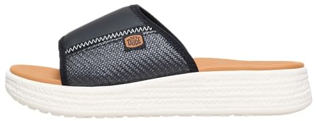 HEYDUDE Women's Tide Espadrille Slide Sandal, Black/Egret Size 10 | Open Weave Textile Upper | Lightweight Travel Ready Summer Shoe