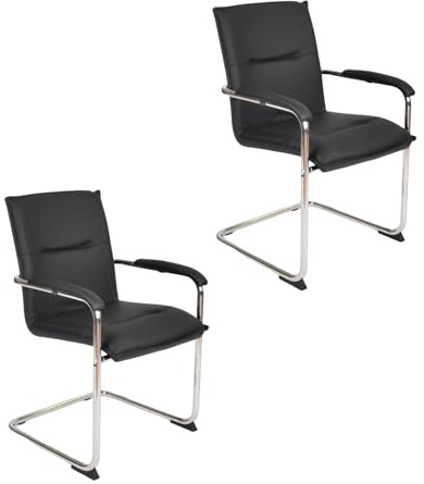 Topsit W9000001 Faux Leather Cantilever Visitor Chair - Conference Chair with Armrests and Padded Seat - Black Waiting Room Chair for Office, Reception & Meeting Rooms (2)