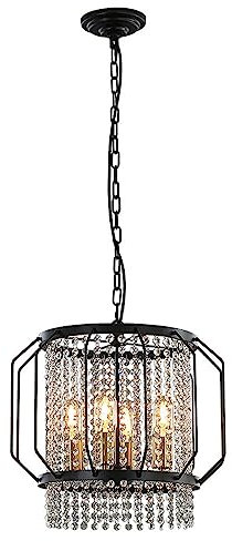 4 Licht anheitige Beleuchtung, schwarzer Kristallkronleuchter, verstellbares runde Deckenlicht, hängende Beleuchtungsstoffe für Wohnzimmer Esszimmer Kücheninsel Schlafzimmer