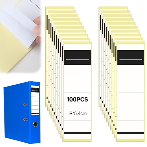 Arvoni 100 Pièces Étiquettes Autocollantes Pour Dos De Classeur, 19 × 5.4 cm Étiquettes Self Adhesive, Inscriptibles et Imprimantes, Autocollantes pour Classeurs 8 cm de Large pour Bureau et école
