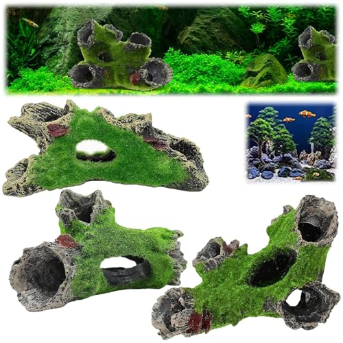 Tkxjry 3 Piezas Cueva Acuario Decoración, Adorno para Acuario de Cueva, Decoración de Cueva Acuario, Tronco Decorativa para Acuario, Adorno De Cueva para Acuario, para Peces y Camarones Pequeños