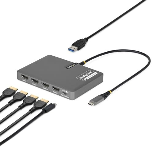 StarTech.com USB-C zu 4-Monitor Workstation Adapter, 4K 60Hz HDMI, 140W PD Passthrough, USB für Tastatur und Maus, TAA