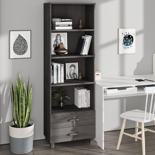 Hoopleep Highboard HAMAR Hellgrau 60x35x180 cm, Massivholz Kiefer Hochschrank mit Ablagen & Schubladen, Stauraum für Schlafzimmer & Wohnzimmer Möbel