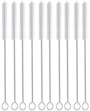 Long Straw Brush Cleaner (10 Pack), Flexible Nylon Tube Cleaning Brushes with 0.4 Bristles, Rust-Proof Stainless Steel Wire Washer for Reusable Tumblers, Sports Bottles & Pipes (10 Inch)