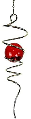 FONMY Gazing Ball Stainless Steel Spiral Tail-Decorative Wind Spinner, with Hanging Swivel Hook, Indoor Outdoor Decoration Silver Red -13 inch Height