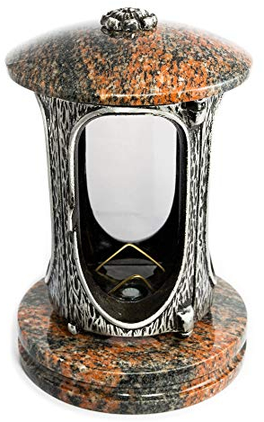 Afterglow Élégante lanterne funéraire en granit gneiss Barap Halmstad - Hauteur : 23 cm - Diamètre : 15 cm - Lanterne funéraire - Lampe funéraire - Lampe en granit bronze avec socle - Décoration