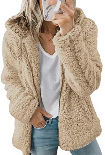 Abrigo Teddy Mujer Tallas Grandes Cazadoras Señora Chaqueta Polar Larga Invierno Anorak Chaqueton Borreguito Chaquetones Peluche Oversize Chaquetas Polares Caqui XXL