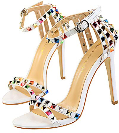 Zapatos de Tacón de Aguja Punta Abierta Diseño Elegante Modo Sandalias de Plataforma de Tacón Super Alto con Hebilla de Cinturón para Fiesta y Boda para Mujer Tacón 11.5 CM