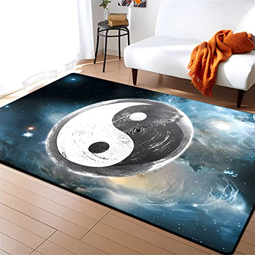 Teppich mit Yin und Yang Druck Heimdekoration Schwarz Weiß Grau Kunst 3D Tai Chi Mandala Muster Schlafzimmer Küche Wohnzimmer Badezimmer Bodenmatte Fußmatte Outdoor Teppiche (Farbe 4,140x180 cm)