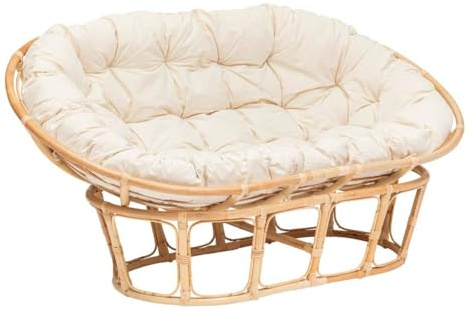 Atmosphera Créateur d'Intérieur - Banquette Seram en Rotin - Canapé Mamasan 2 Places - Beige Naturel - Confortable avec Coussin - Salon et Extérieur