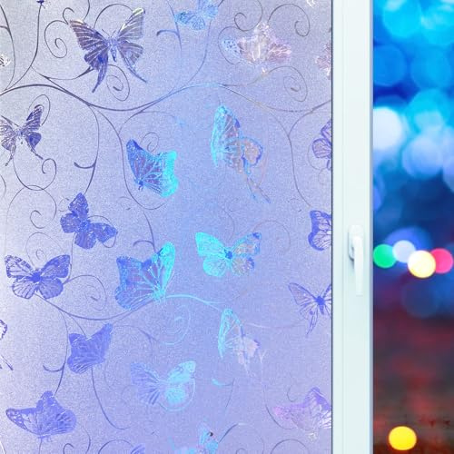 Lifetree Frosted Window Film Privacy Film for Glass Windows Butterfly Patterned Self-adhesive Static Cling No-Glue Anti-UV Decorative Glass for Office Home Bathroom 90 * 200cm