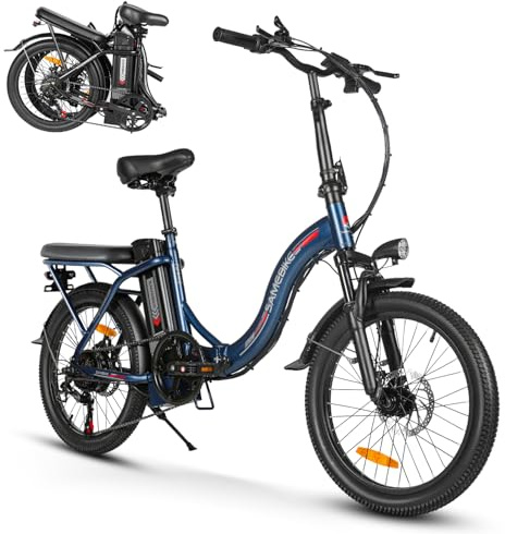 SAMEBIKE CY20 Bici Elettrica per Uomo Donna, 20 Fat Tire Pneumatico Grasso 36V 12Ah Bicicletta Elettrica Cambio a 7 Velocità (DEEP BLUE)