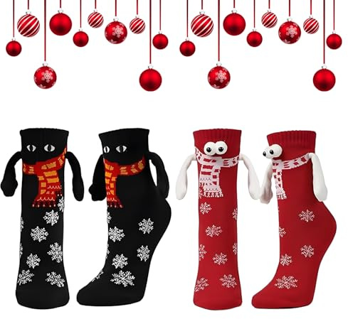 Lot de 2 Paires Chaussettes Magnétiques Chaussettes de NoëL,de Chaussettes de NoëL,Chaussettes de NoëL Douillettes,Chaussettes à Main Amusantes,Chaussettes de NoëL Magnétiques Avec Chaussettes