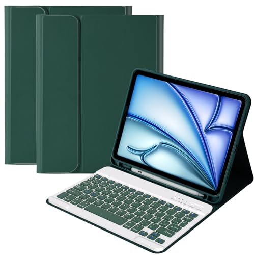 GAOJIE Funda con Teclado para iPad Air 11(M2/M3) 2024/2025 iPad Air 5ª y 4ª Gen 10.9 2022/2020, Funda con Portalápices Bluetooth Magnético Desmontable, Teclado QWERTY Español(Verde Oscuro)