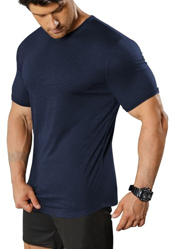 COOFANDY Maglietta Fitness Uomo a Girocollo Camicia Funzionale Estiva Basic Tee Camicia Muscolare Sportiva Tops da Palestra Blu Scuro L