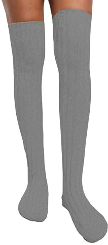 Futura London Womens Grey Lambswool Merino Pure Wool Pure Knitted Thermal Warm Winter Hiking Boots Over Knee High Socks UK 4-7