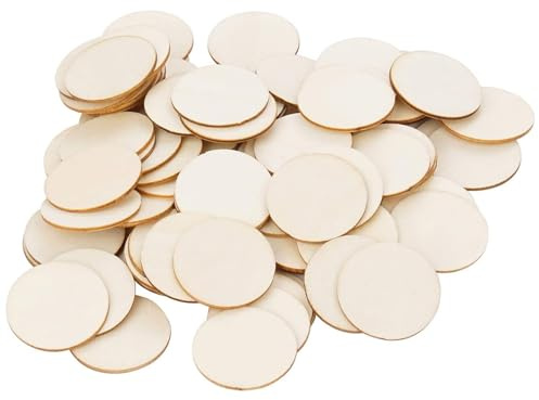 100 Pcs Unfinished Round Wood Log, Wooden Slices Discs Pieces 32mm Circle Shapes for Wedding Décor, DIY Art Craft, Ornaments, Scrapbook, Plaques.Wooden Rounds