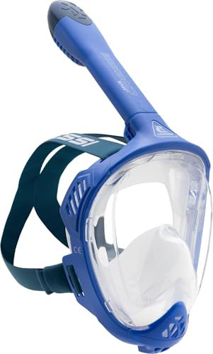Cressi Java Full Face Mask Blue/Blue Navy L/XL - Maschera Snorkeling Integrale Unisex, Lente Ultra Chiara Anti Fog, 100% Silicone, Snorkel Dry con Valvole Sicurezza, Blu/Blu Navy, L/XL