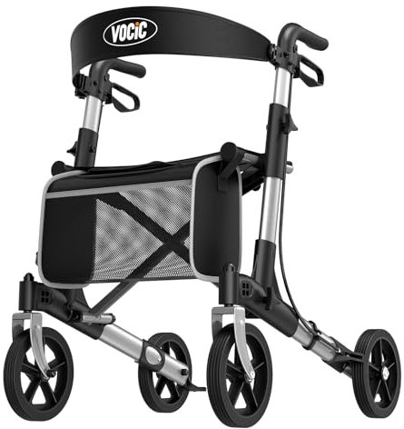VOCIC Deambulatore pieghevole e leggero con sedile, deambulatore sottile per appartamento pieghevole in alluminio per anziani, pesa solo 7,8 kg, acquistare Walker per tutti i terreni, 5 anni di