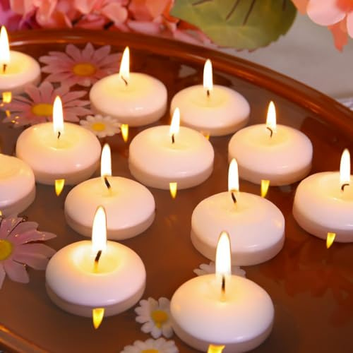 48 Pack 2 inch White Floating Candles Unscented Floating Candle for Centerpieces 5-6 Hours Burning 2” Floating Candle Bulk for Wedding Christmas