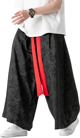 GMOYD Pantalones de jacquard de pierna ancha para hombre, holgados, Harajuku Harem Streetwear, Negro -, M