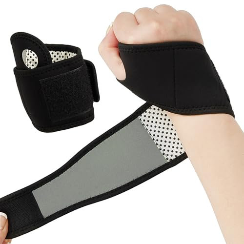 EUZUXU 2 Pezzi Fascia da Polso, Supporto Polso, per Tendinite, Protezione per il Polso per Sport di Forza-Nero