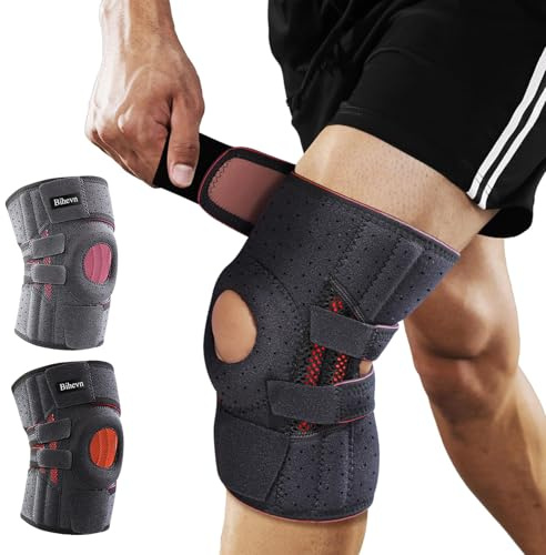 BIHEVN Kniebandage Verstellbare für Männer Damen,Kniebandage mit seitlichen Stabilisatoren und Patella-Gelpolster, geeignet bei Knieschmerzen, Meniskusrissen und Gelenkbeschwerden. (Size(48-62cm)