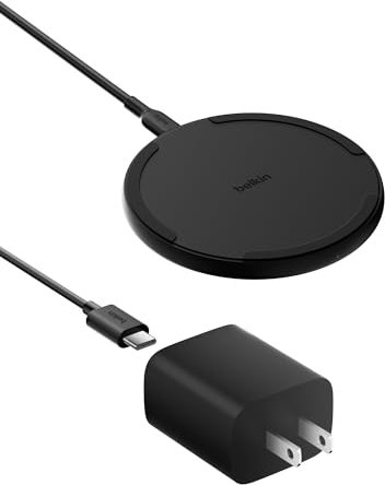 Belkin Wireless Charging Pad 15W - Qi Charger, Charging Station for Apple iPhone 16, iPhone 15/14/13 Series, AirPods, Samsung Galaxy S25, Galaxy S24, Pixel - Power Supply and Cable Included - Black