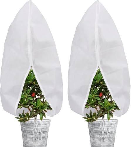 Winterschutz für Pflanzen Frostschutz Winterschutz Kübelpflanzensack 2 Stück Frostschutzhaube für Reißverschlüsse Pflanzenmit mit Zugband, Garden Winterschutzvlies für Pflanzen (60cmX80cm-2pcS)