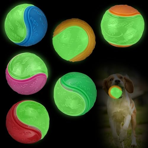 JOKILY Lot de 6 balles interactives pour chien - 6,5 cm - Lumineuses - Avec rebond élevé - Pour l'entraînement des dents de chiens de petite, moyenne et grande taille