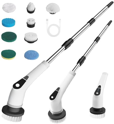 Spazzola elettrica per pulizia 9 in 1, spazzola rotante, pulizia a 5 velocità, regolabile, spazzola di pulizia elettrica con telescopico, 130 cm, per bagno, pavimento, cucina, terrazza