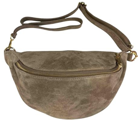 Jeamis Wildleder Rauhleder Crossbody Tasche Gürteltasche Bauchtasche Umhängetasche Veloursleder Leder Tasche Made in Italy (Taupe)